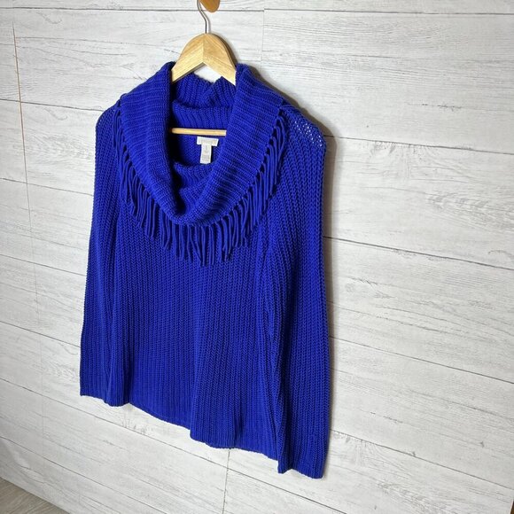 Chicos Sweater Womens Size 1/M Bright Blue/Purple Turtleneck Rabbit Hair Blend - Picture 4 of 15